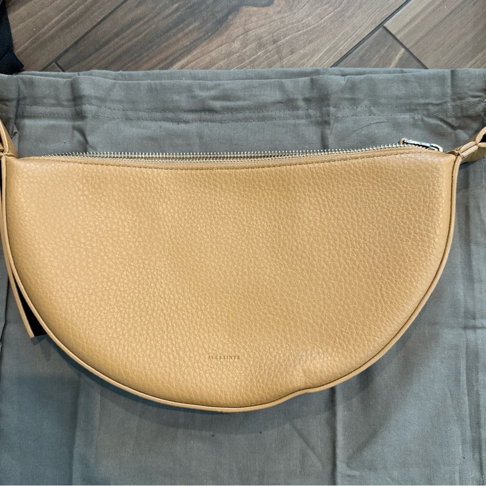 AllSaints Half Moon Leather Crossbody Bag - Palisade Tan - Picture 2 of 6